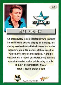 2000 Select #93 Mat Rogers Back